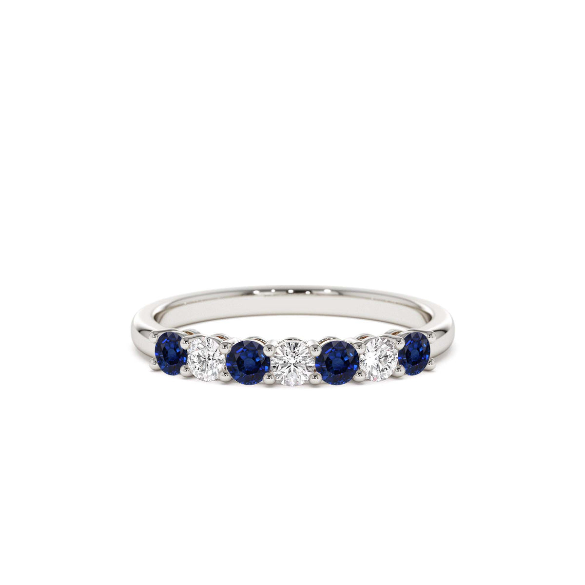 7 Stone Basket Setting Diamond and Sapphire Wedding Ring in 14K Gold — view 3