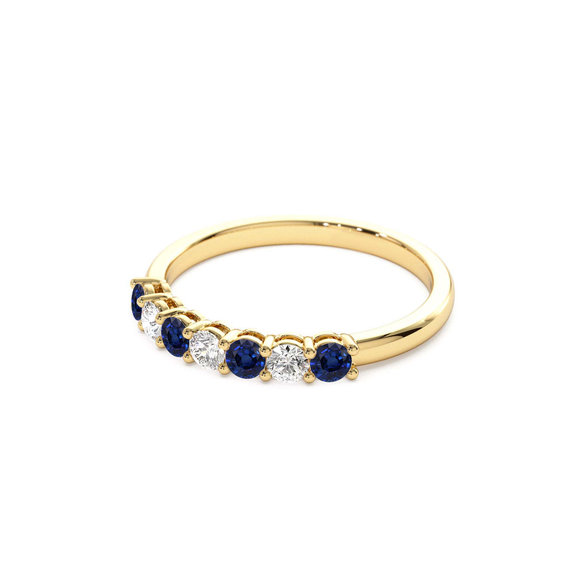 7 Stone Basket Setting Diamond and Sapphire Wedding Ring in 14K Gold — view 2