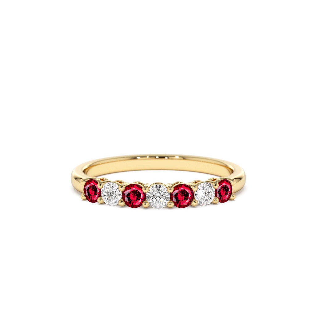 7 Stone Basket Setting Diamond and Ruby Wedding Ring in 14K Gold — view 1