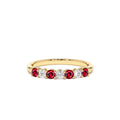 7 Stone Basket Setting Diamond and Ruby Wedding Ring in 14K Gold — view 1