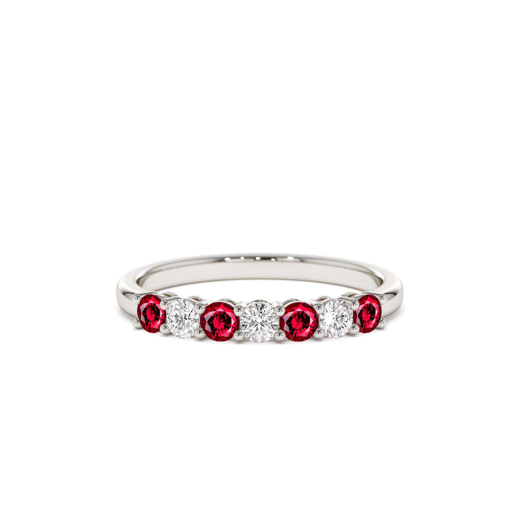 7 Stone Basket Setting Diamond and Ruby Wedding Ring in 14K Gold — view 2