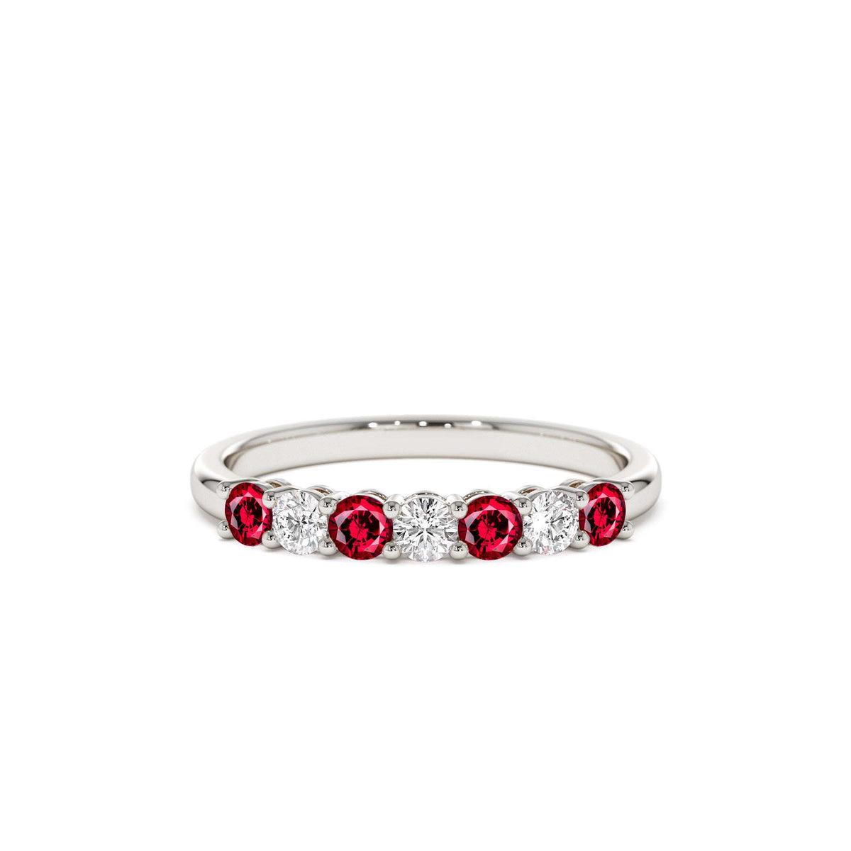 7 Stone Basket Setting Diamond and Ruby Wedding Ring in 14K Gold — view 2