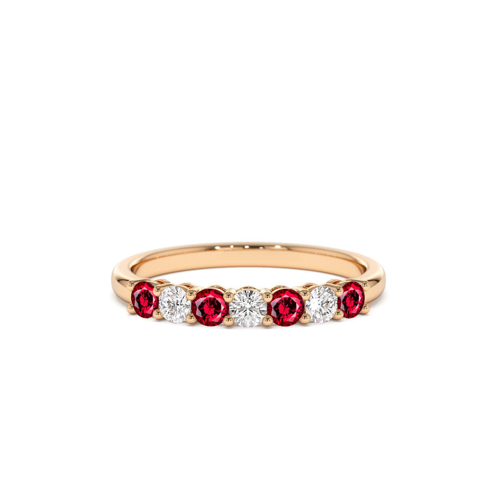 7 Stone Basket Setting Diamond and Ruby Wedding Ring in 14K Gold — view 3