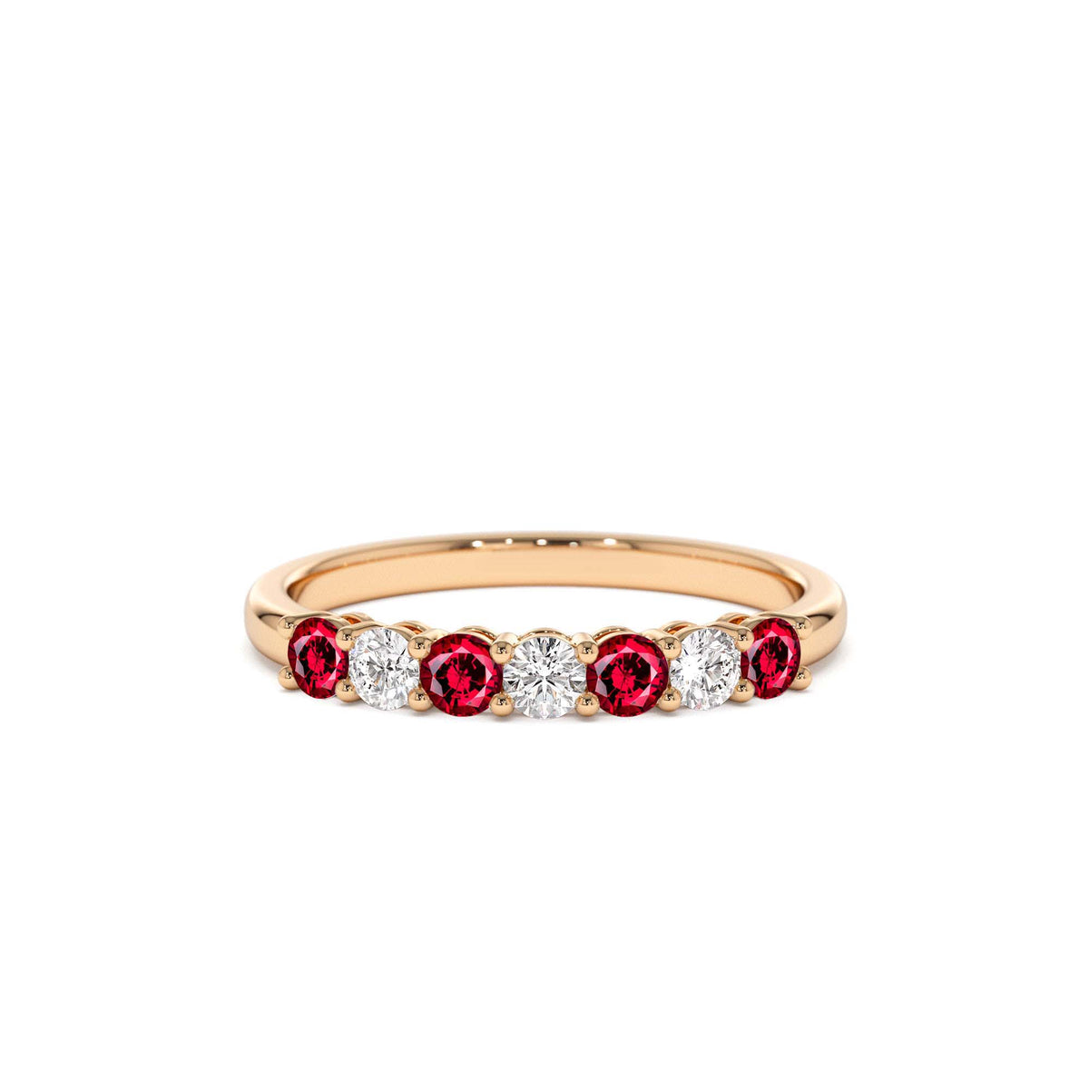 7 Stone Basket Setting Diamond and Ruby Wedding Ring in 14K Gold — view 3