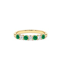 7 Stone Basket Setting Diamond and Emerlad Wedding Ring in 14K Gold — view 1