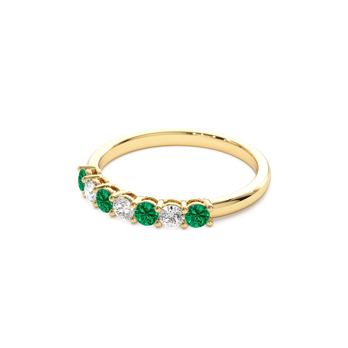 7 Stone Basket Setting Diamond and Emerlad Wedding Ring in 14K Gold — view 2