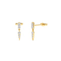 Baguette & Round Diamond Dangle Spike Earrings in 14K Gold — view 1