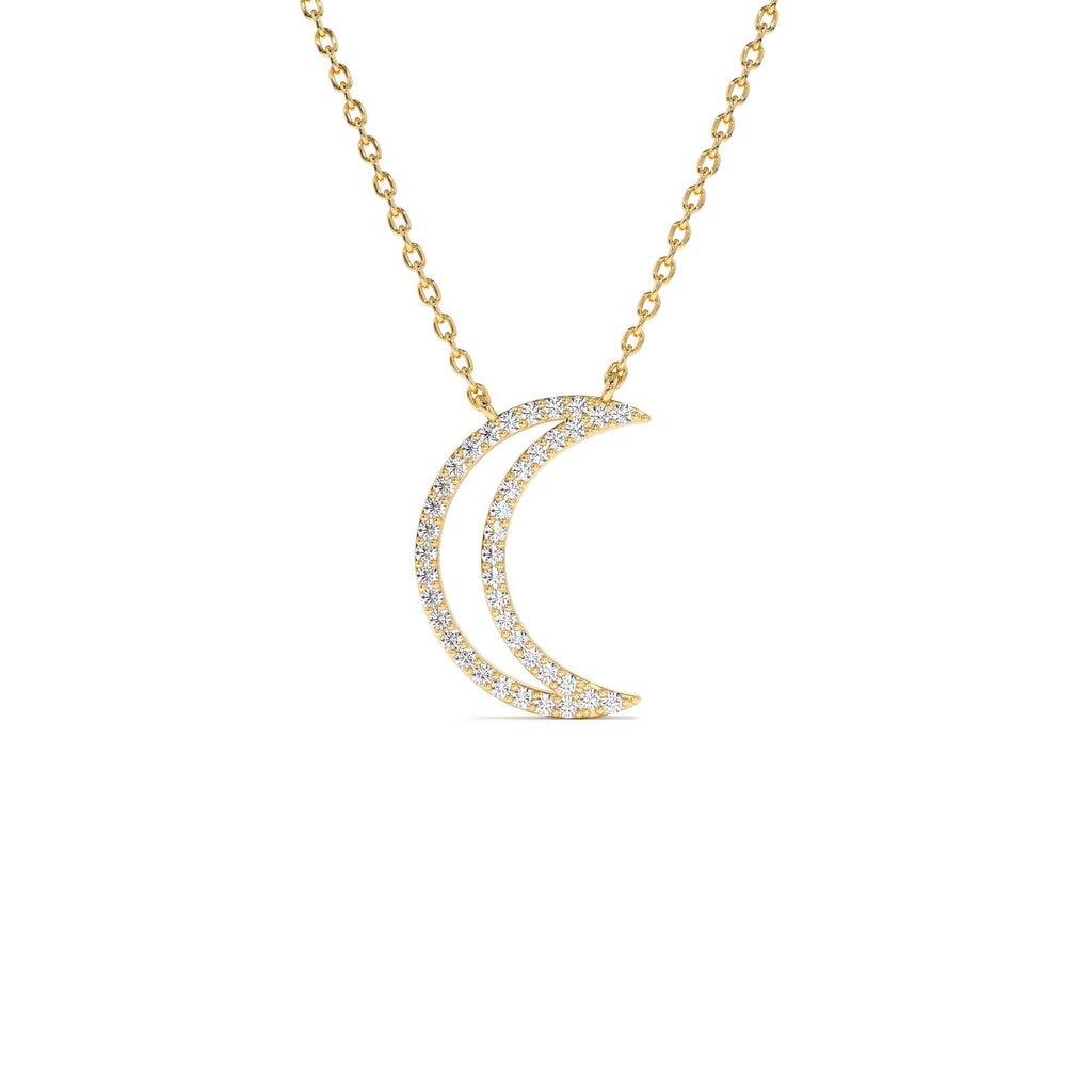 Diamond Moon Outline Necklace in 14K Gold — view 1