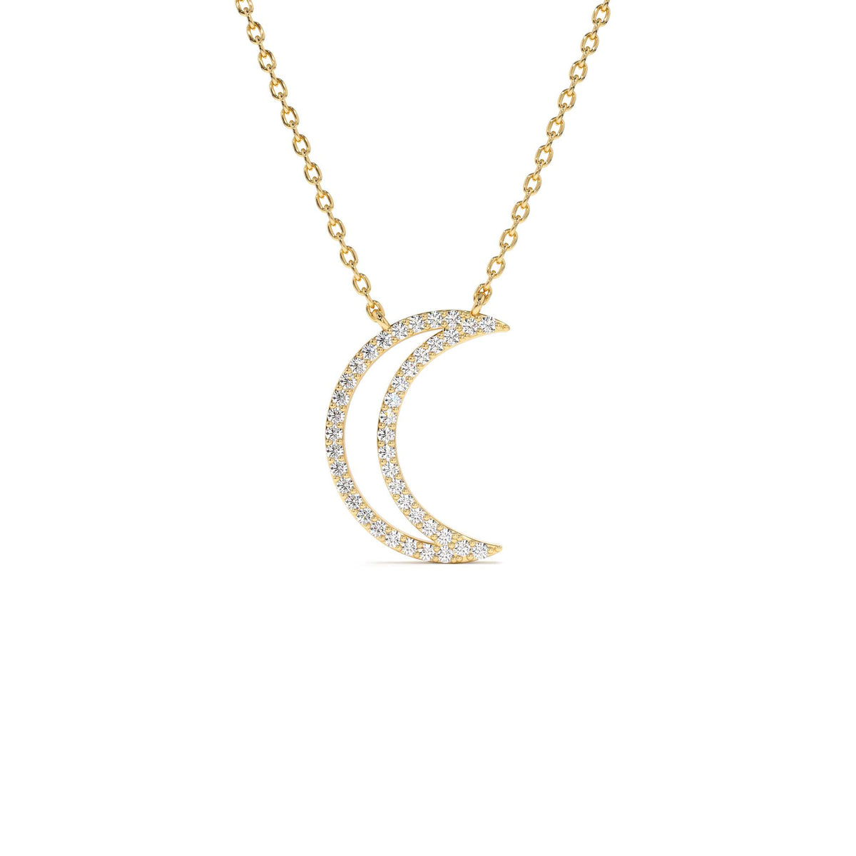 Diamond Moon Outline Necklace in 14K Gold — view 1