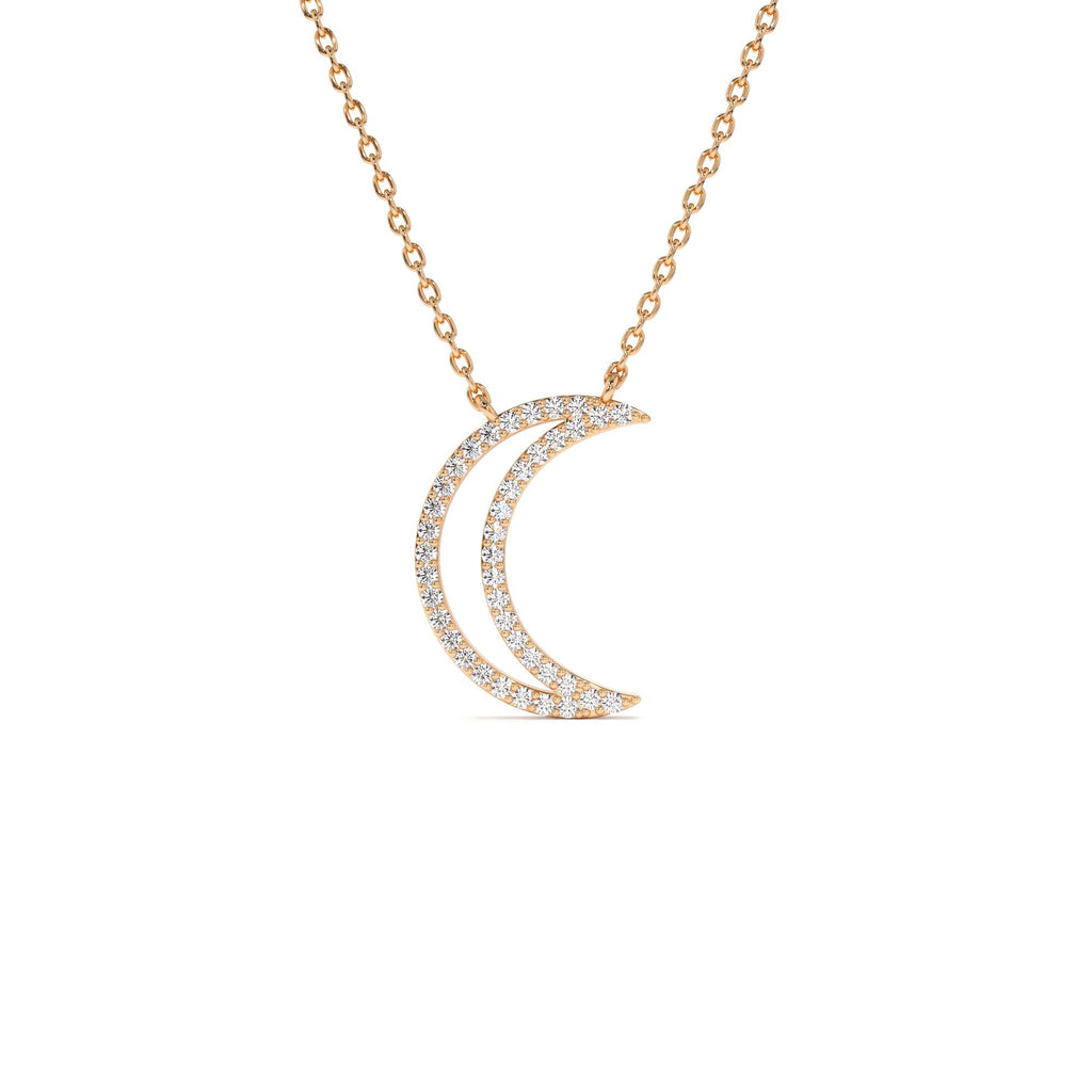 Diamond Moon Outline Necklace in 14K Gold — view 3
