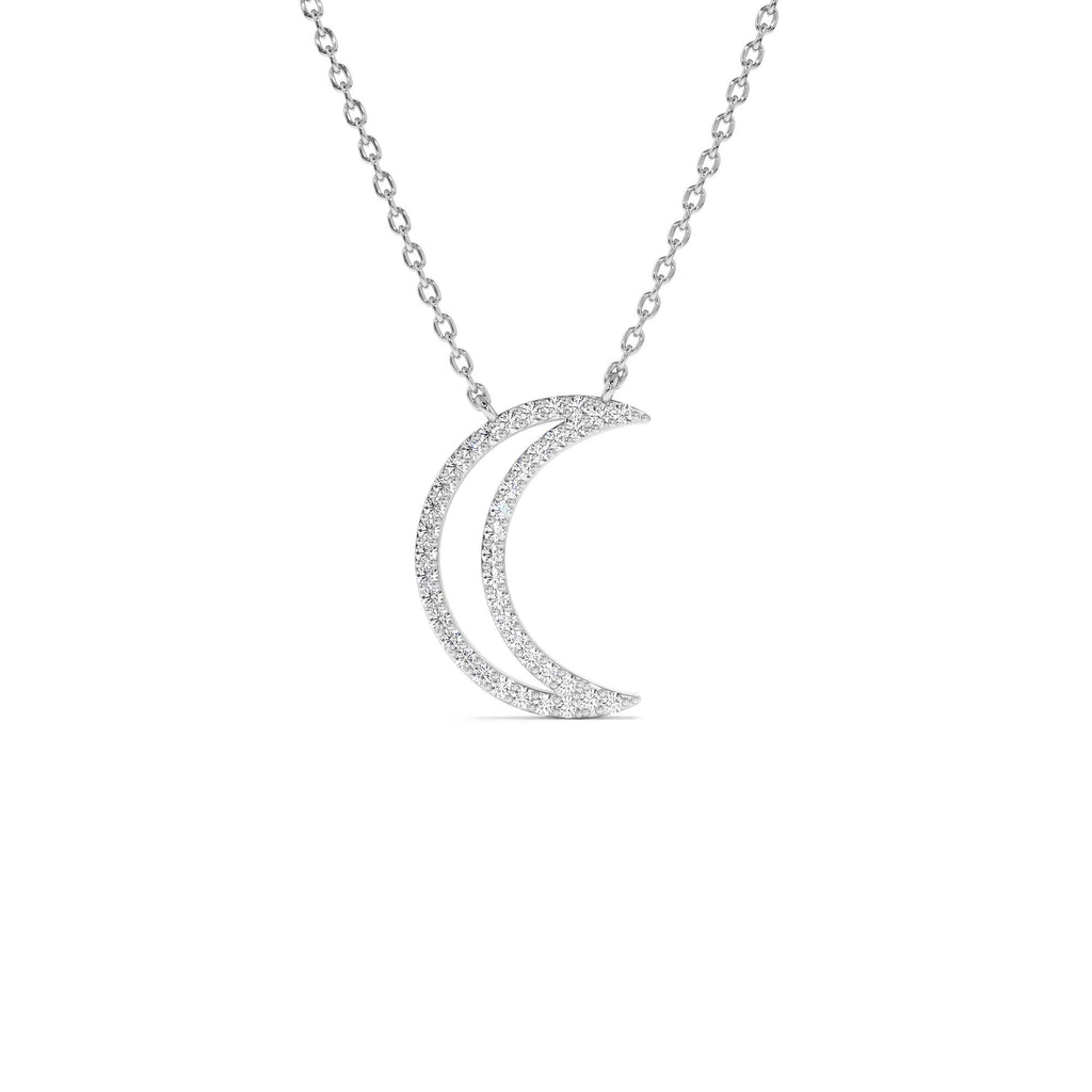 Diamond Moon Outline Necklace in 14K Gold — view 2