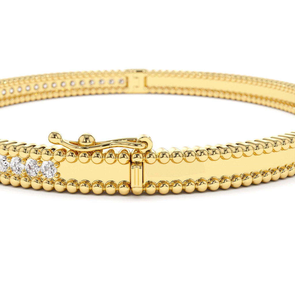 Milgrain Diamond Bangle Bracelet in 14K Gold — view 3