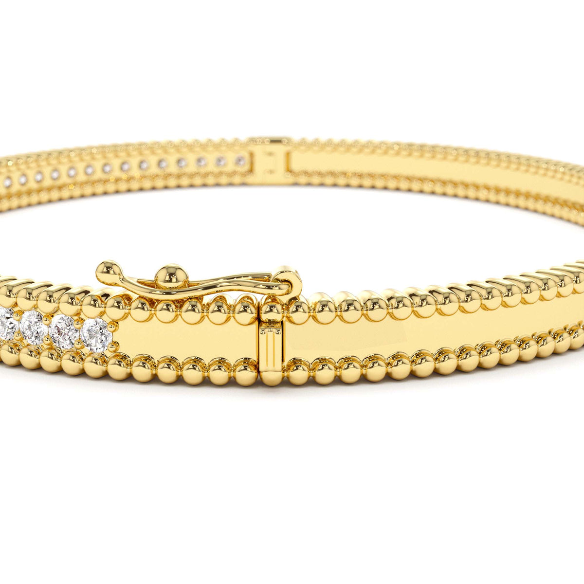 Milgrain Diamond Bangle Bracelet in 14K Gold — view 3