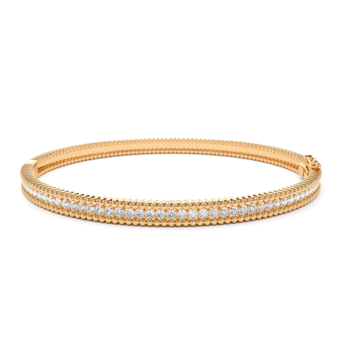 Milgrain Diamond Bangle Bracelet in 14K Gold — view 5