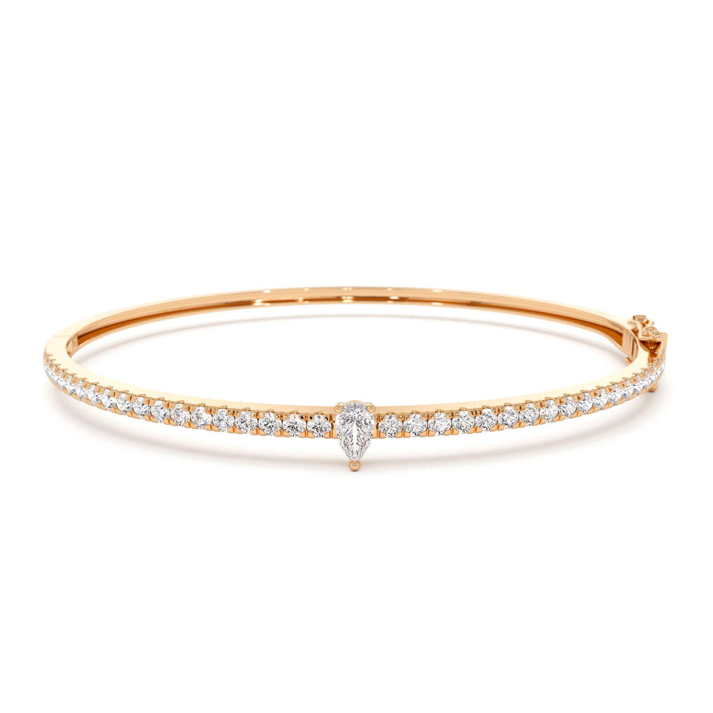 Pear Shaped and Round Diamond Bangle in 14K Gold — view 4