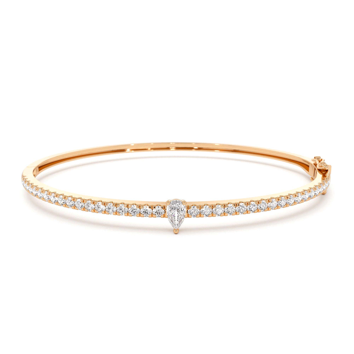 Pear Shaped and Round Diamond Bangle in 14K Gold — view 4