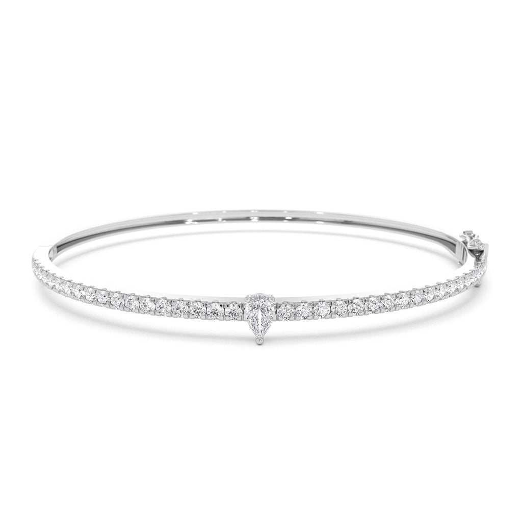 Pear Shaped and Round Diamond Bangle in 14K Gold — view 3