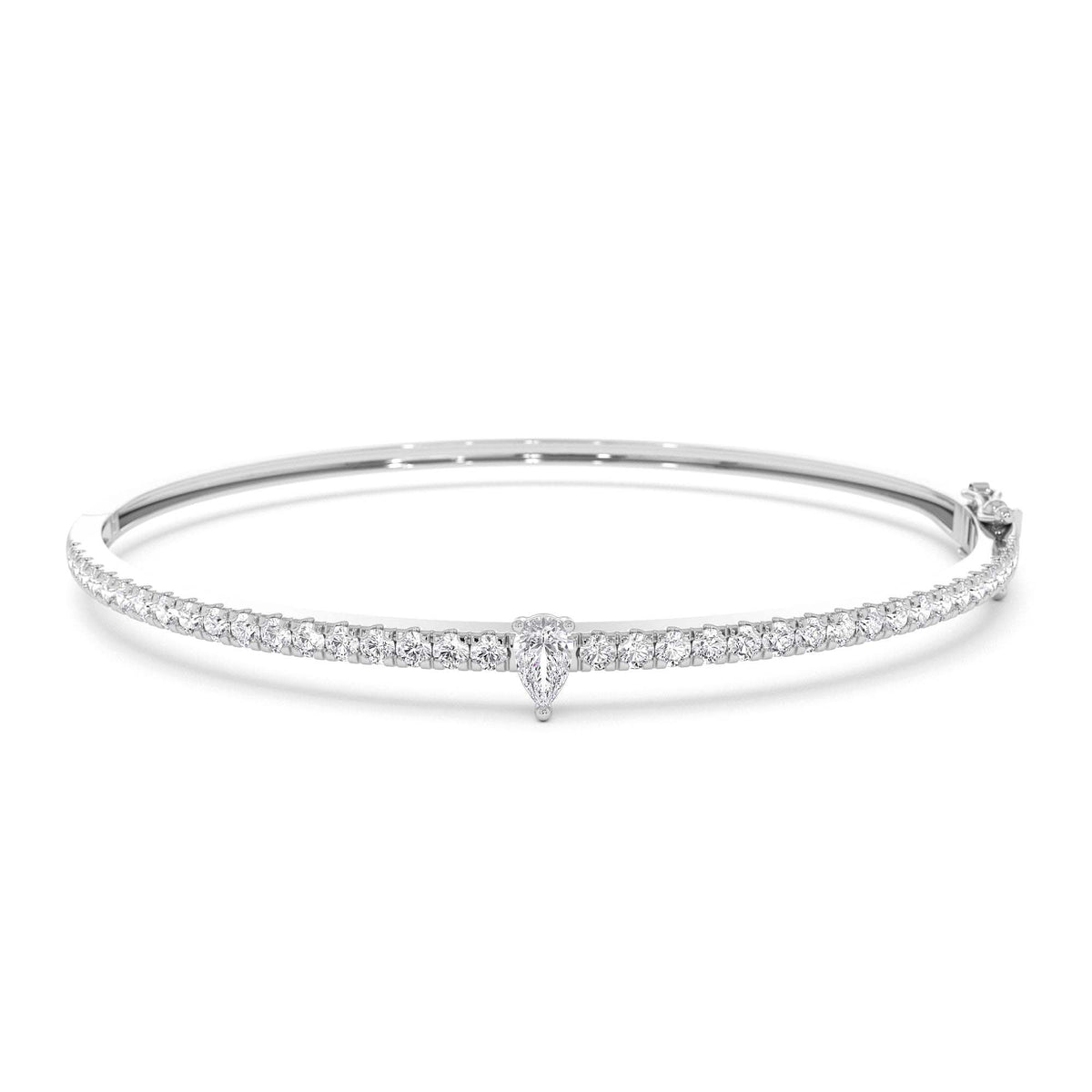 Pear Shaped and Round Diamond Bangle in 14K Gold — view 3