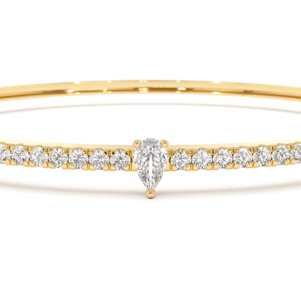 Pear Shaped and Round Diamond Bangle in 14K Gold — view 2