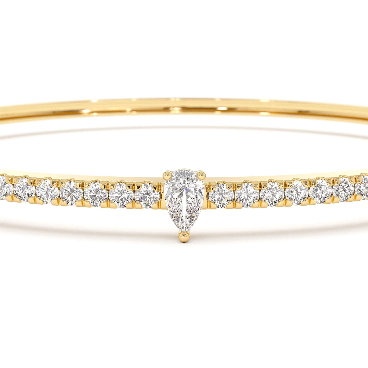 Pear Shaped and Round Diamond Bangle in 14K Gold — view 2
