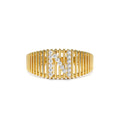 Ribed Cage Diamond Initial Ring in 14K Gold — view 1
