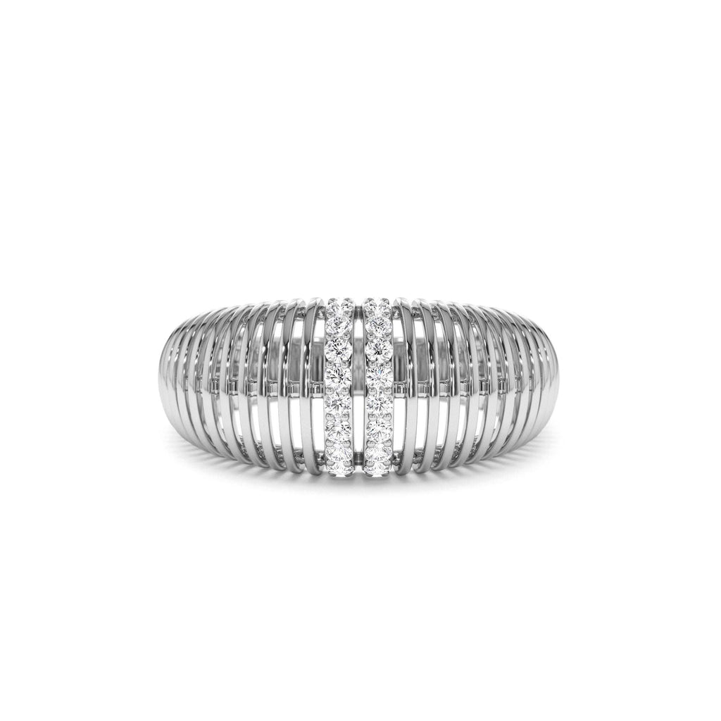 Diamond-Encrusted Ribbed Dome Statement Ring in 14K Gold — view 4