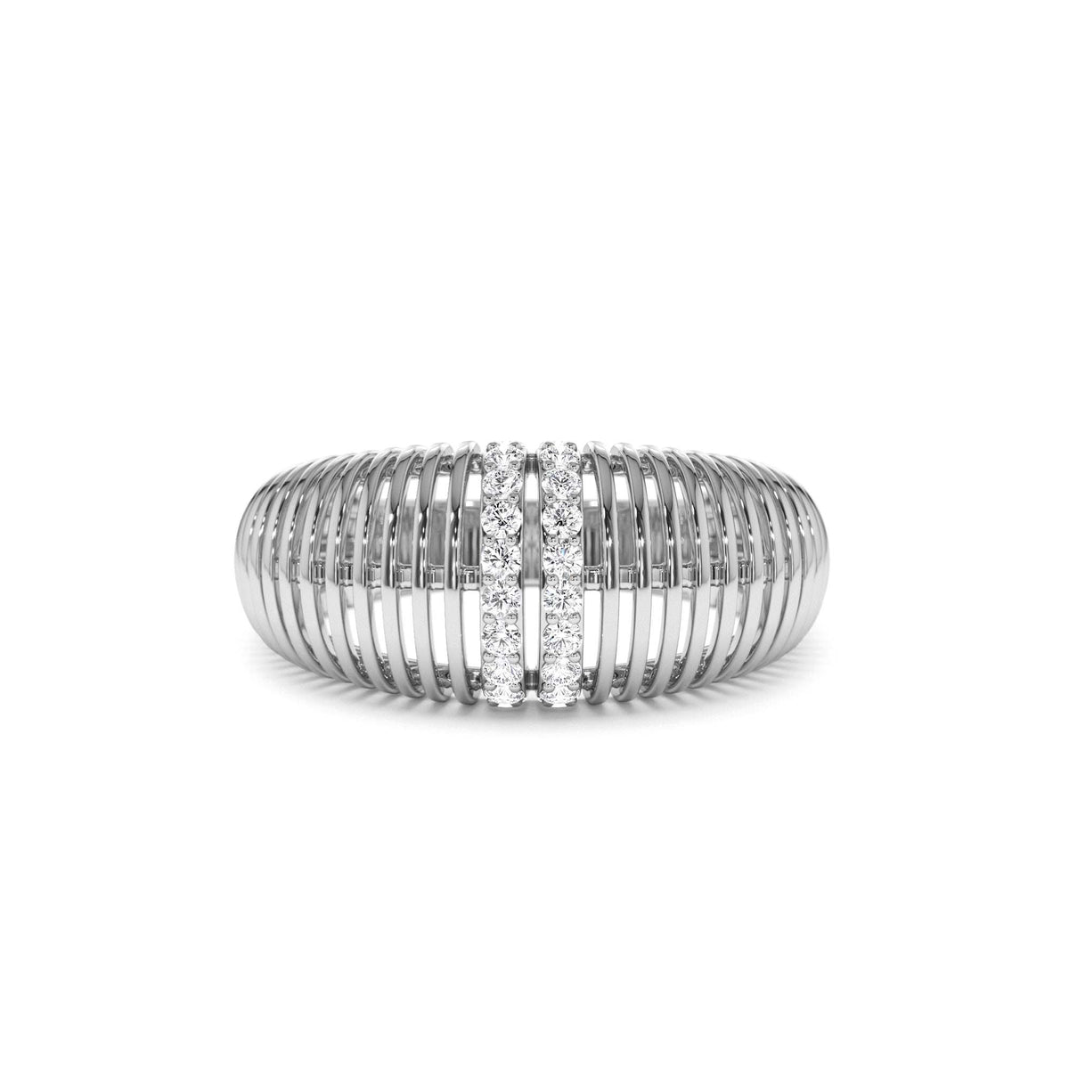 Diamond-Encrusted Ribbed Dome Statement Ring in 14K Gold — view 4