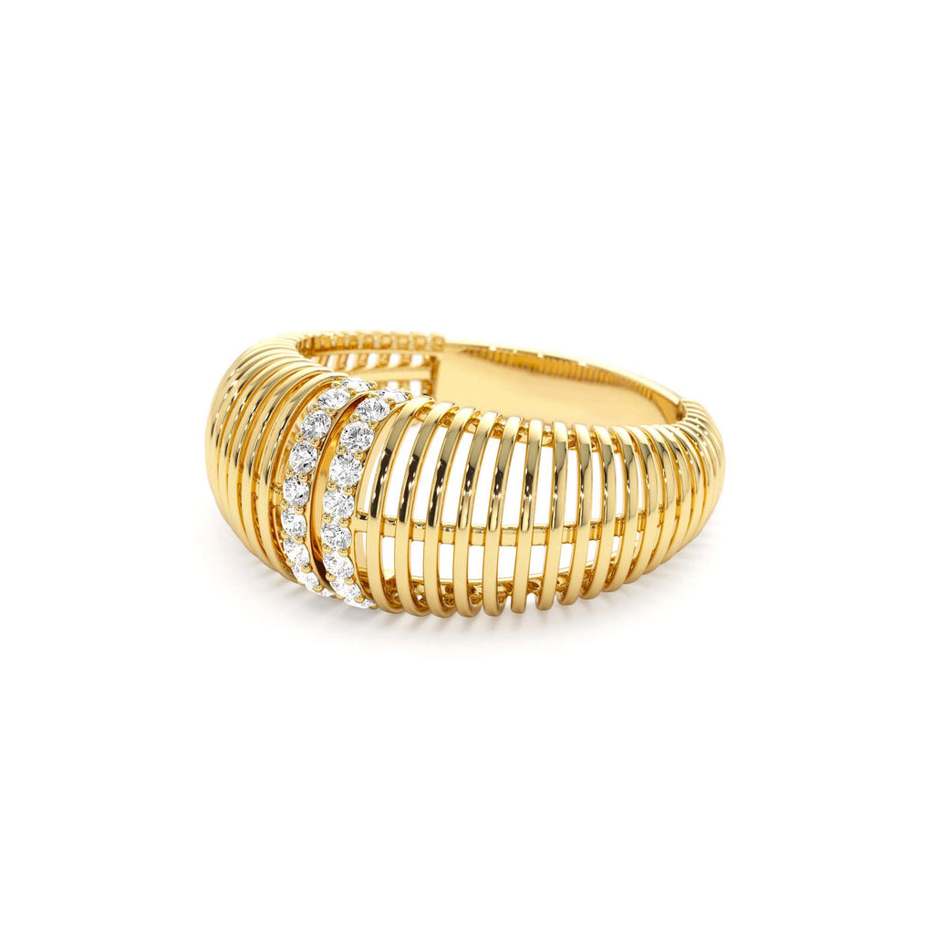 Diamond-Encrusted Ribbed Dome Statement Ring in 14K Gold — view 2