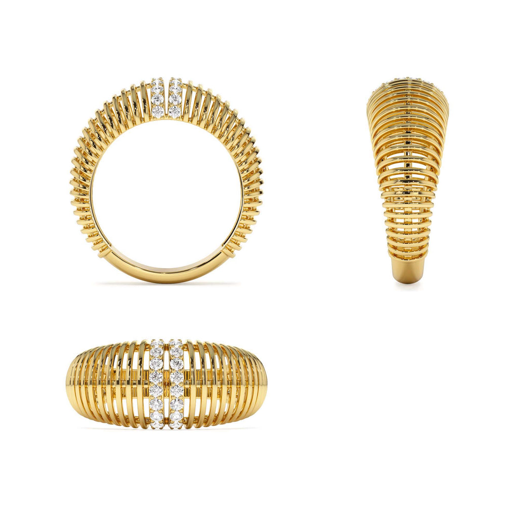 Diamond-Encrusted Ribbed Dome Statement Ring in 14K Gold — view 3