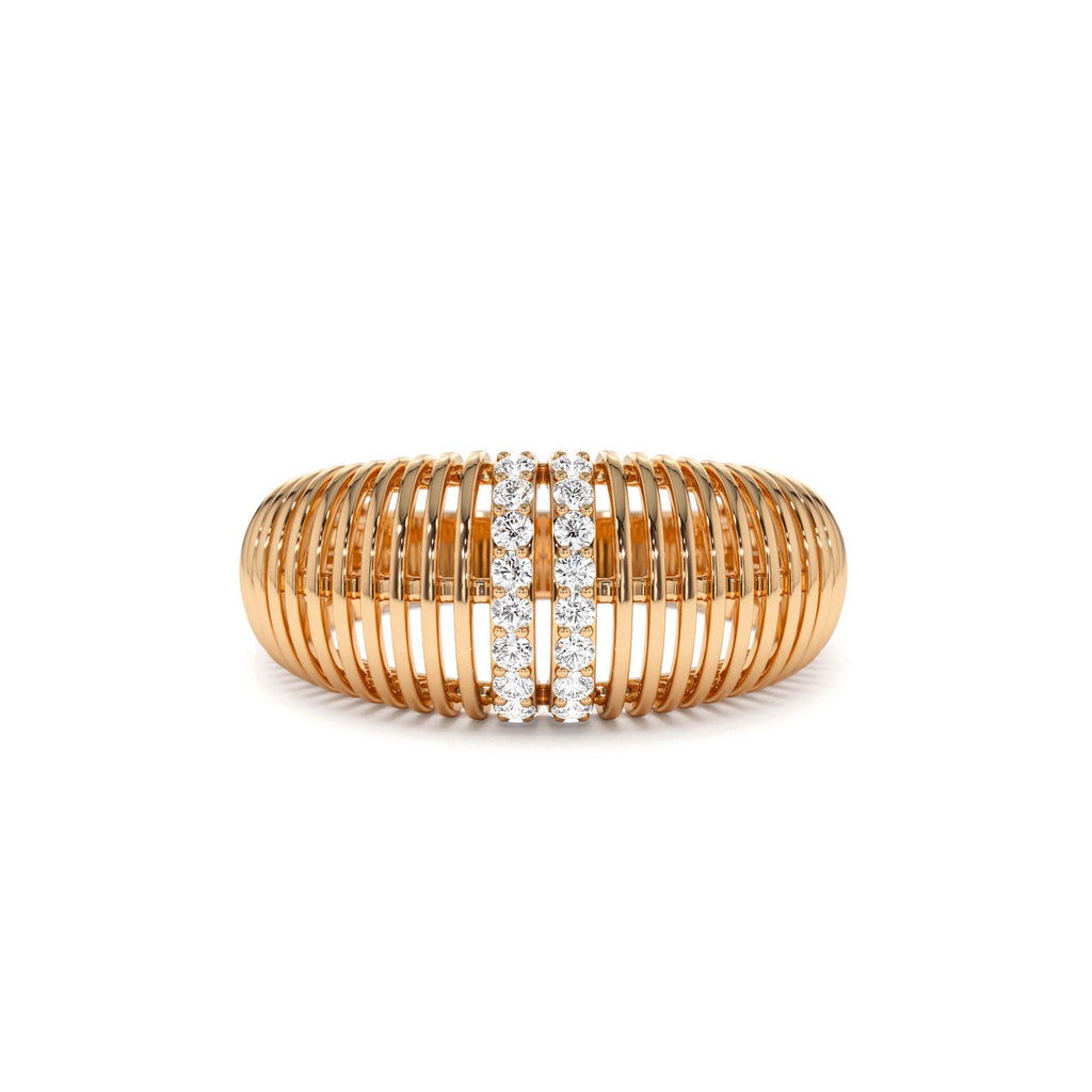 Diamond-Encrusted Ribbed Dome Statement Ring in 14K Gold — view 5