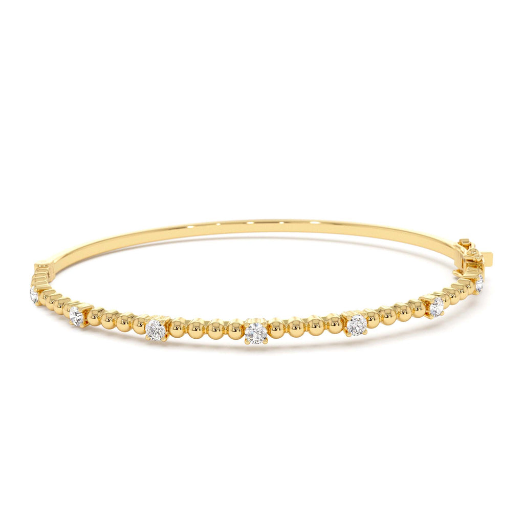Beaded Gold Diamond Bangle Bracelet in 14K Gold — view 1