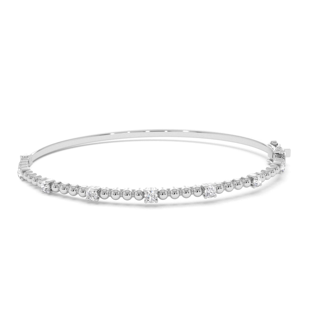 Beaded Gold Diamond Bangle Bracelet in 14K Gold — view 4