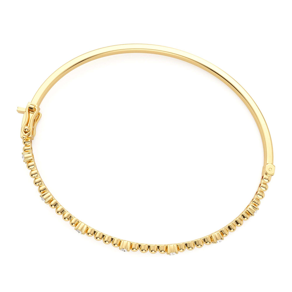Beaded Gold Diamond Bangle Bracelet in 14K Gold — view 2