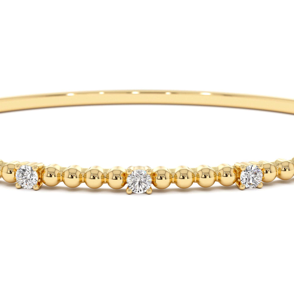 Beaded Gold Diamond Bangle Bracelet in 14K Gold — view 3