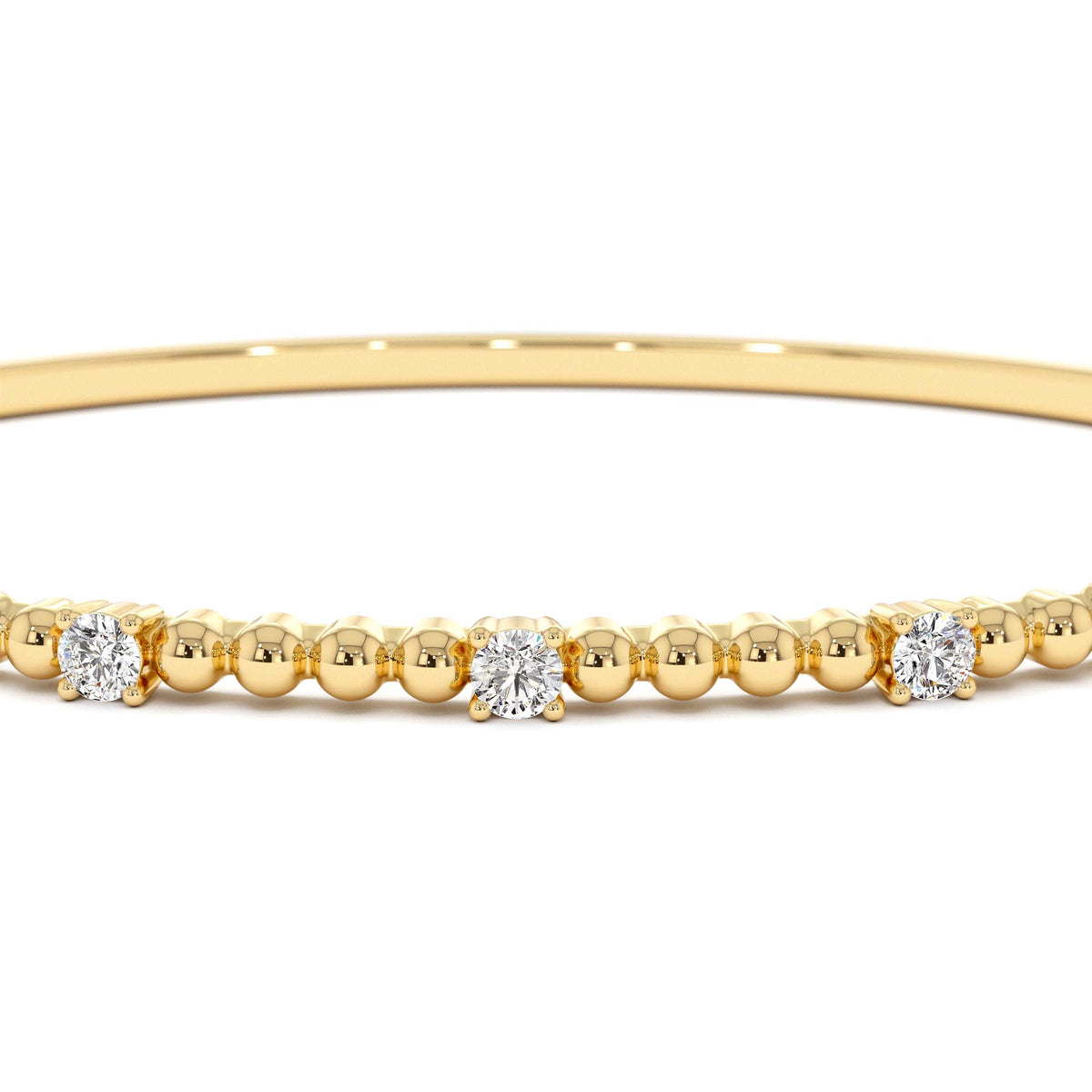 Beaded Gold Diamond Bangle Bracelet in 14K Gold — view 3