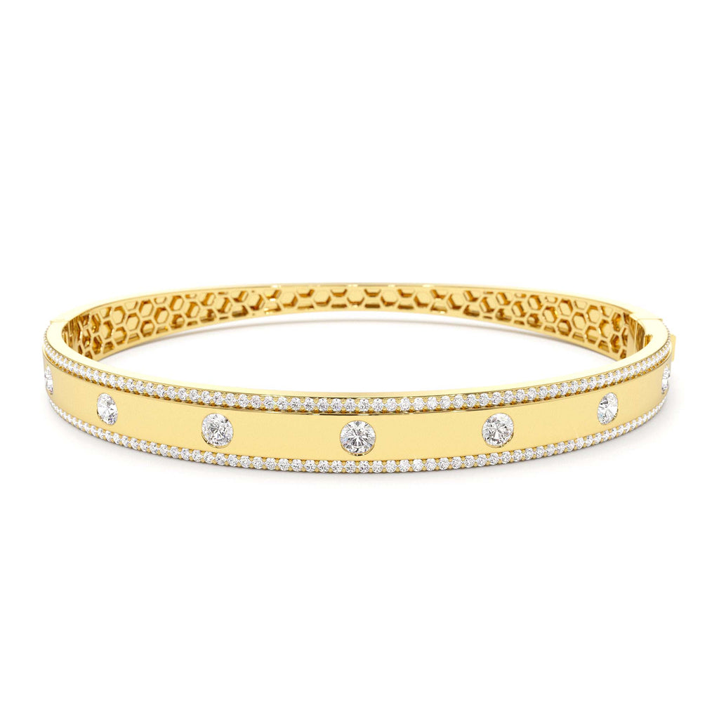 Flush Set Diamond Bangle with Pave Edges in 14K Gold — view 1