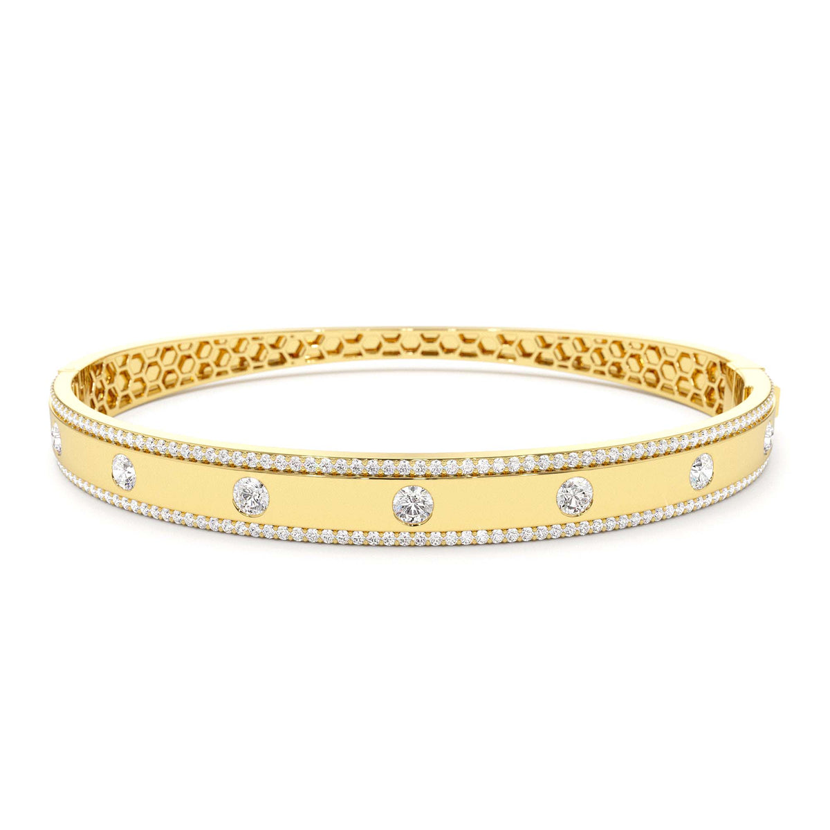 Flush Set Diamond Bangle with Pave Edges in 14K Gold — view 1