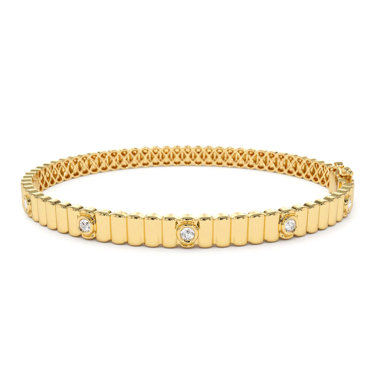 Ribbed Diamond Bangle Bracelet in 14K Gold — view 1