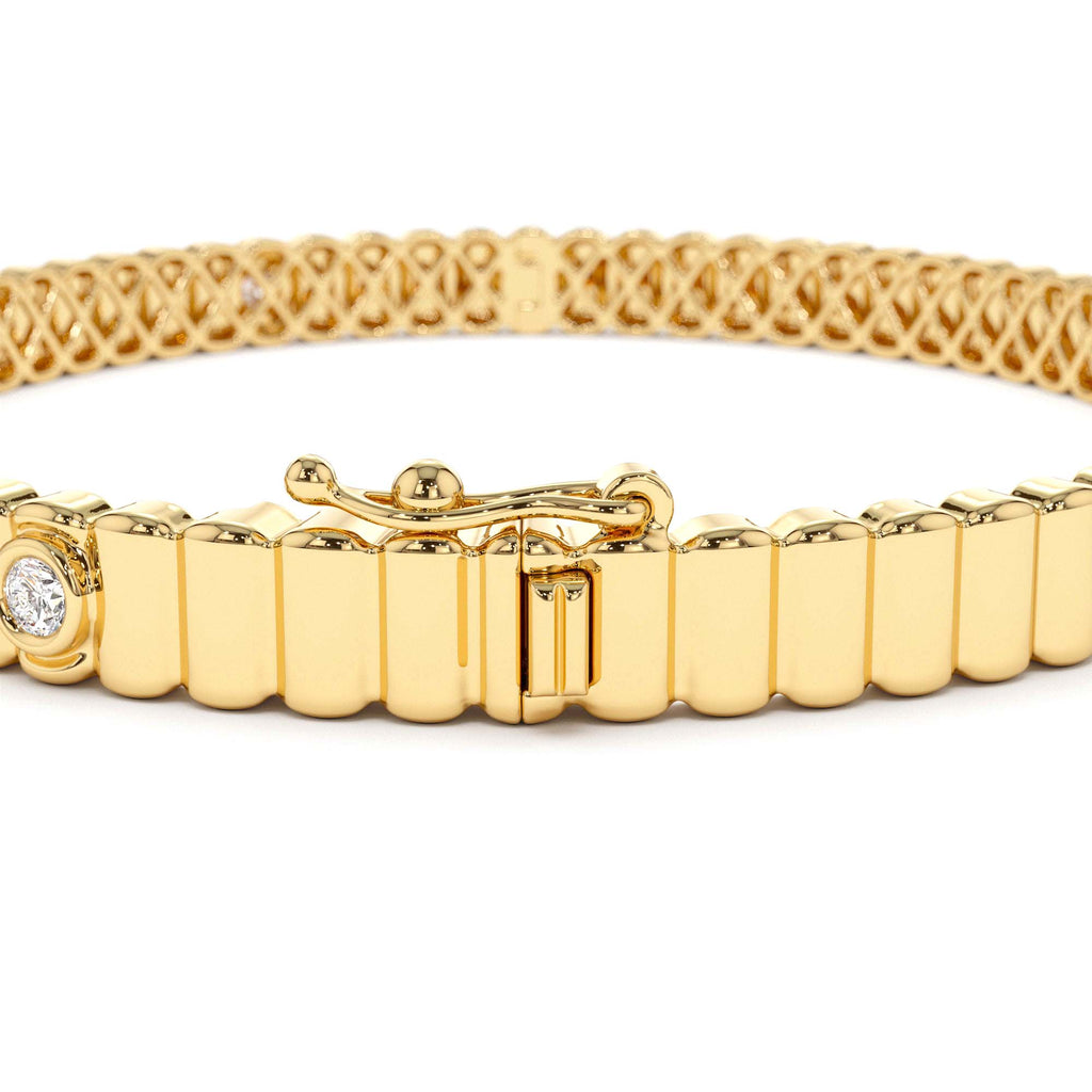 Ribbed Diamond Bangle Bracelet in 14K Gold — view 3