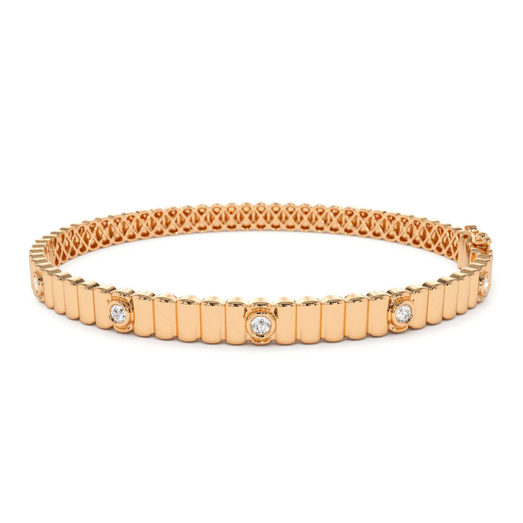 Ribbed Diamond Bangle Bracelet in 14K Gold — view 5