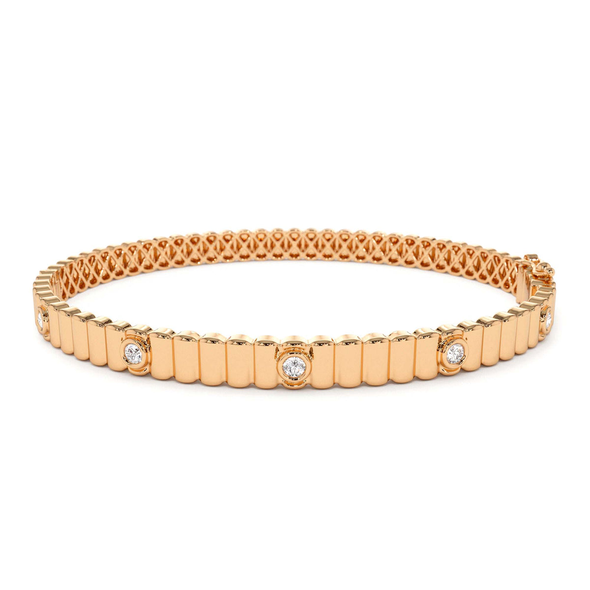 Ribbed Diamond Bangle Bracelet in 14K Gold — view 5