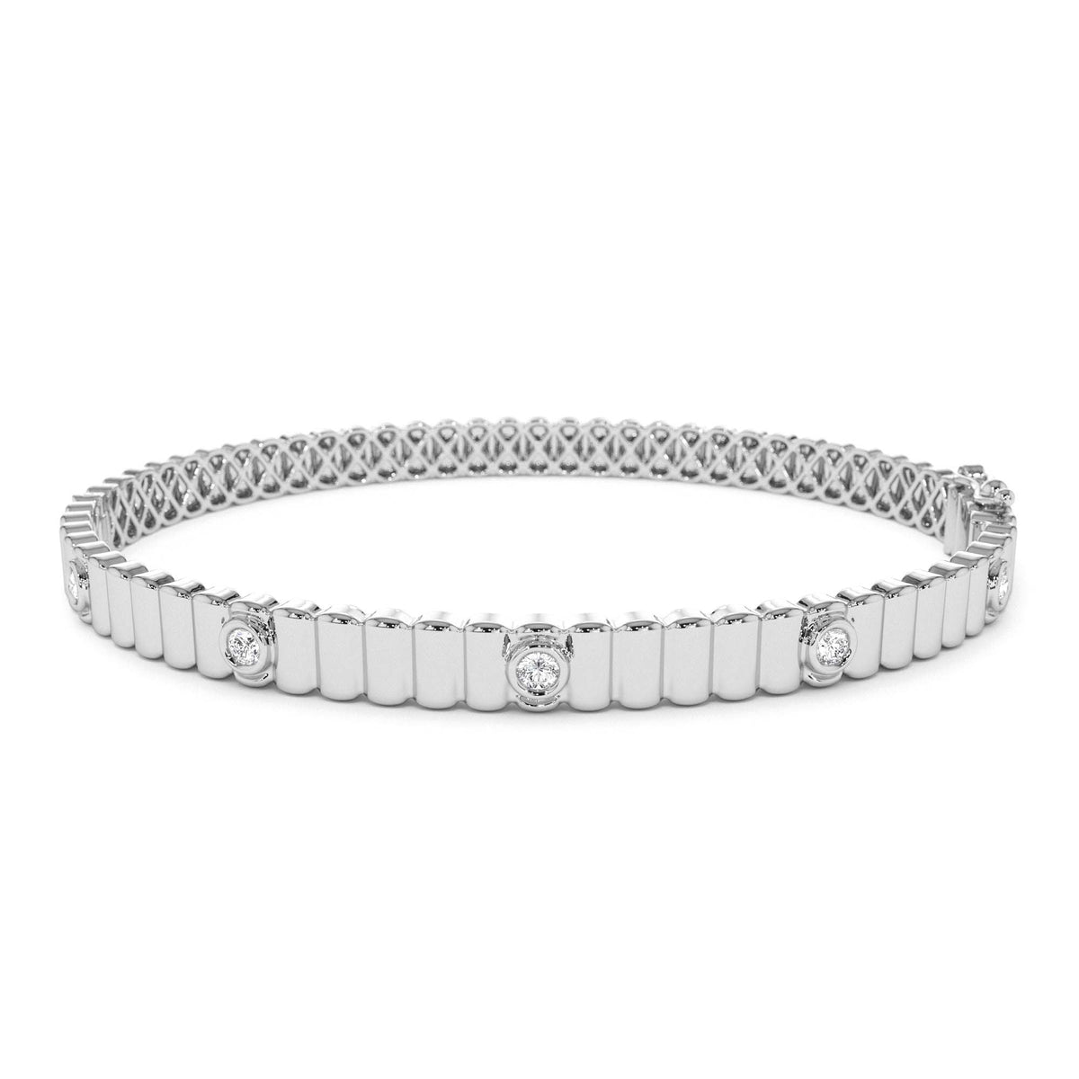 Ribbed Diamond Bangle Bracelet in 14K Gold — view 4