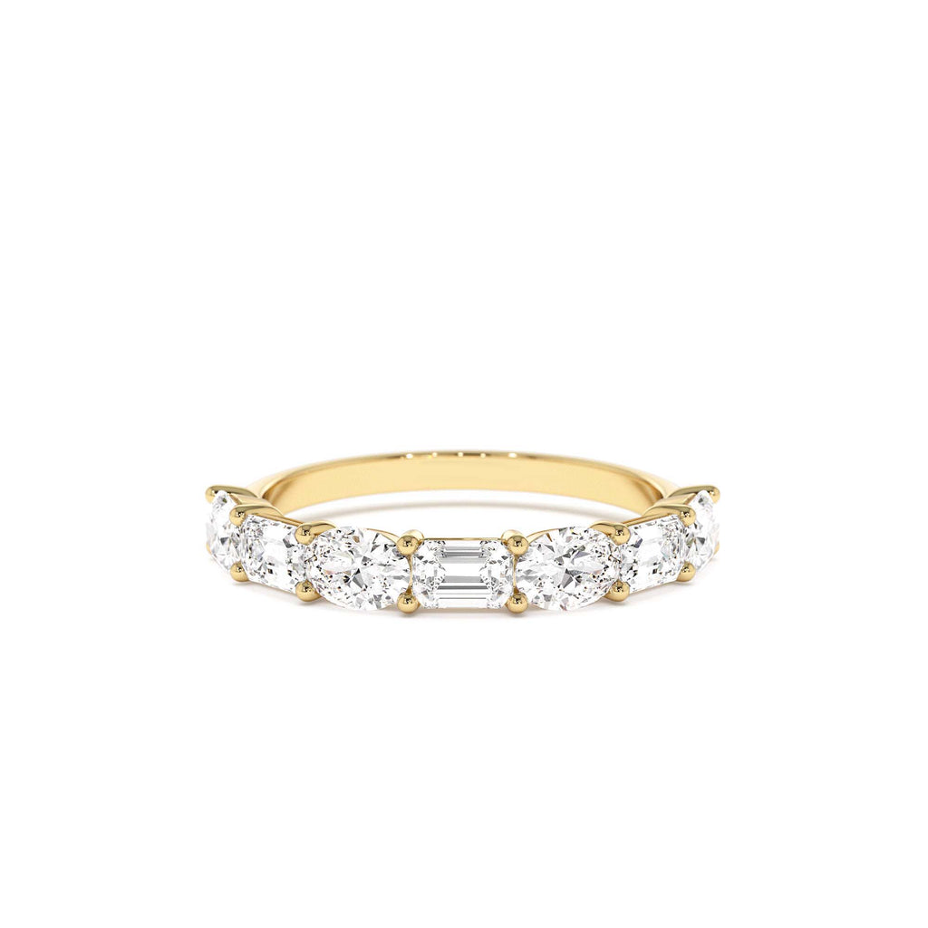 1.30 CTW East West Prong Setting Seven Stone Oval & Emerald Cut Lab-Grown Diamond Ring in 14K Gold — view 1