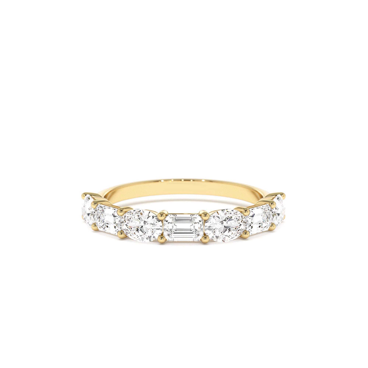 1.30 CTW East West Prong Setting Seven Stone Oval & Emerald Cut Lab-Grown Diamond Ring in 14K Gold — view 1