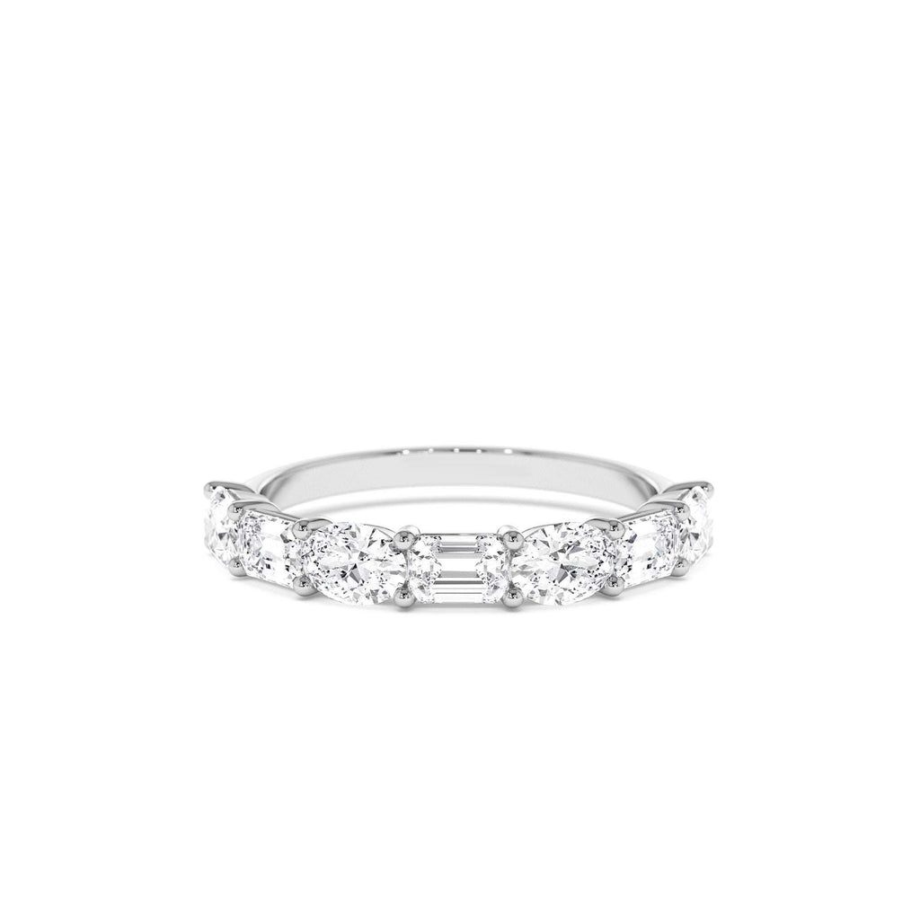 1.30 CTW East West Prong Setting Seven Stone Oval & Emerald Cut Lab-Grown Diamond Ring in 14K Gold — view 4