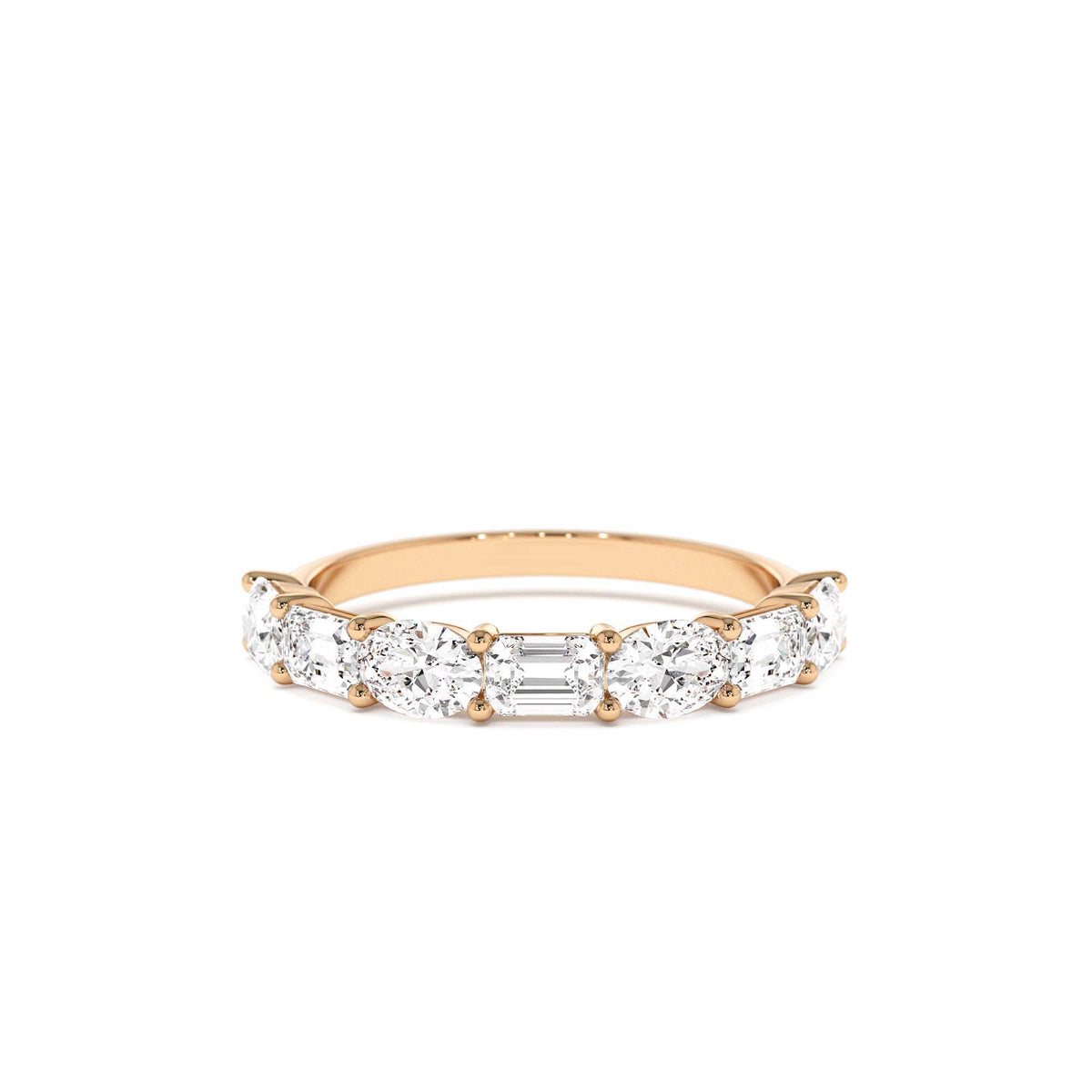 1.30 CTW East West Prong Setting Seven Stone Oval & Emerald Cut Lab-Grown Diamond Ring in 14K Gold — view 5