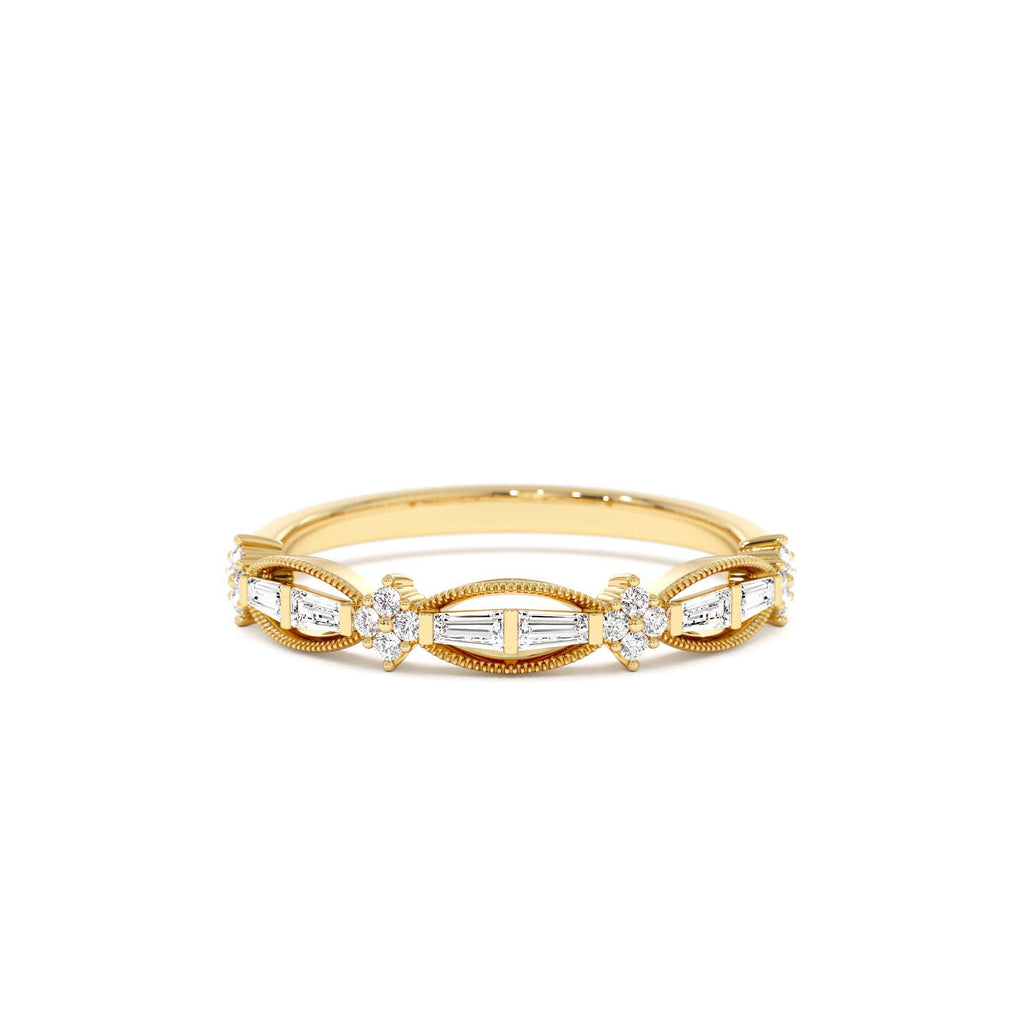 Vintage Inspired Baguette Diamond Wedding RIng in 14K Gold — view 1