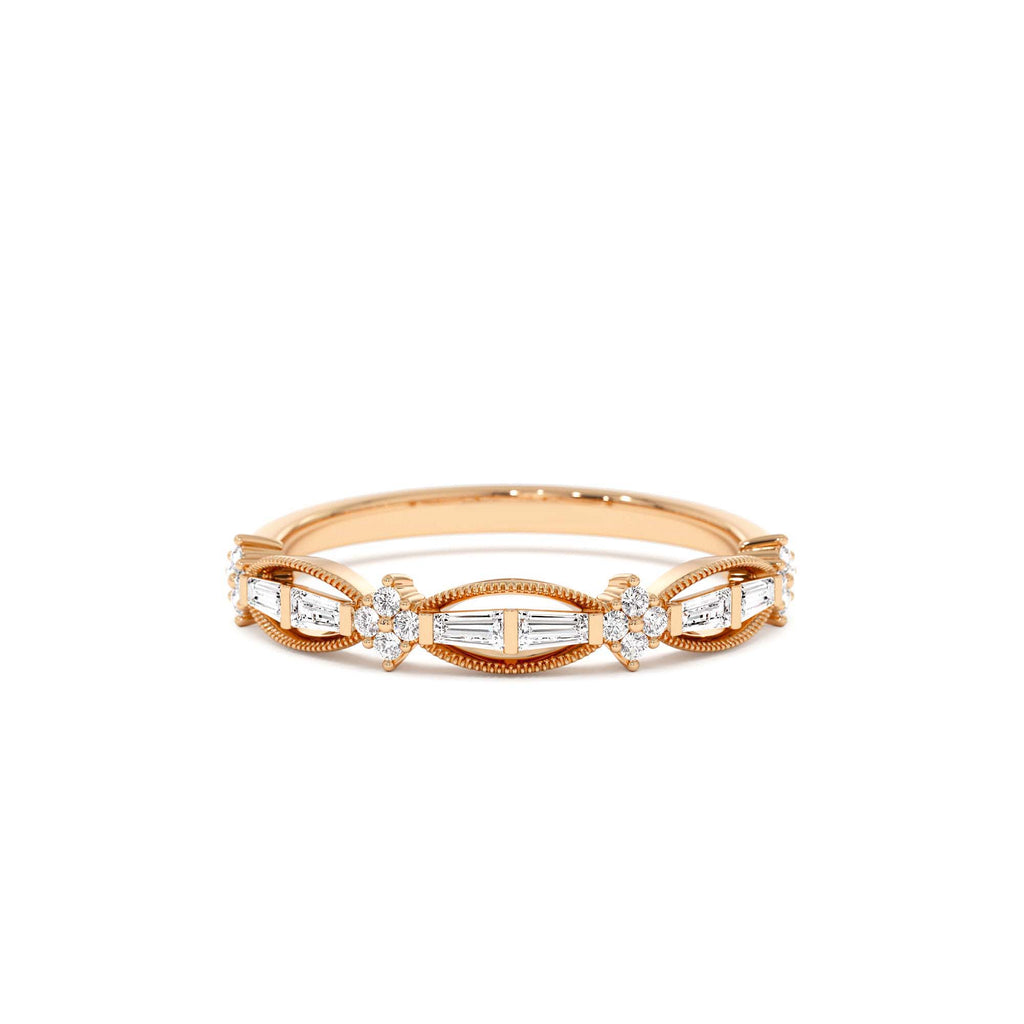 Vintage Inspired Baguette Diamond Wedding RIng in 14K Gold — view 5