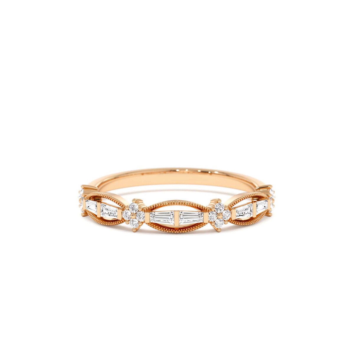 Vintage Inspired Baguette Diamond Wedding RIng in 14K Gold — view 5