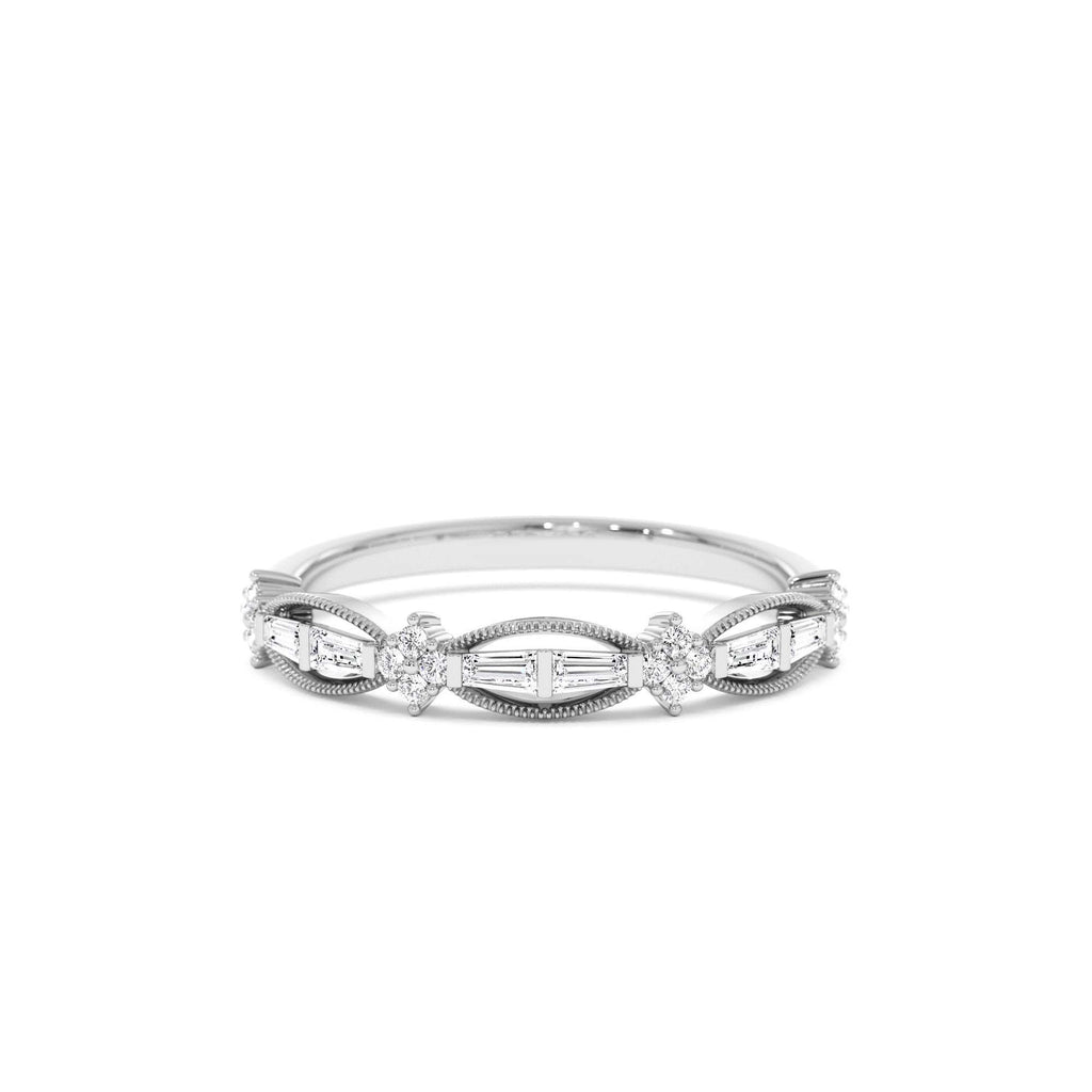 Vintage Inspired Baguette Diamond Wedding RIng in 14K Gold — view 4